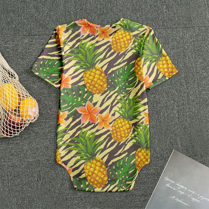 Vintage Zebra Pineapple Pattern Print Men's Bodysuit