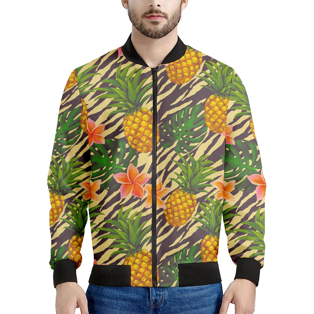 Vintage Zebra Pineapple Pattern Print Men's Bomber Jacket