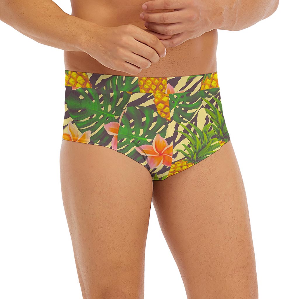 Vintage Zebra Pineapple Pattern Print Men's Briefs