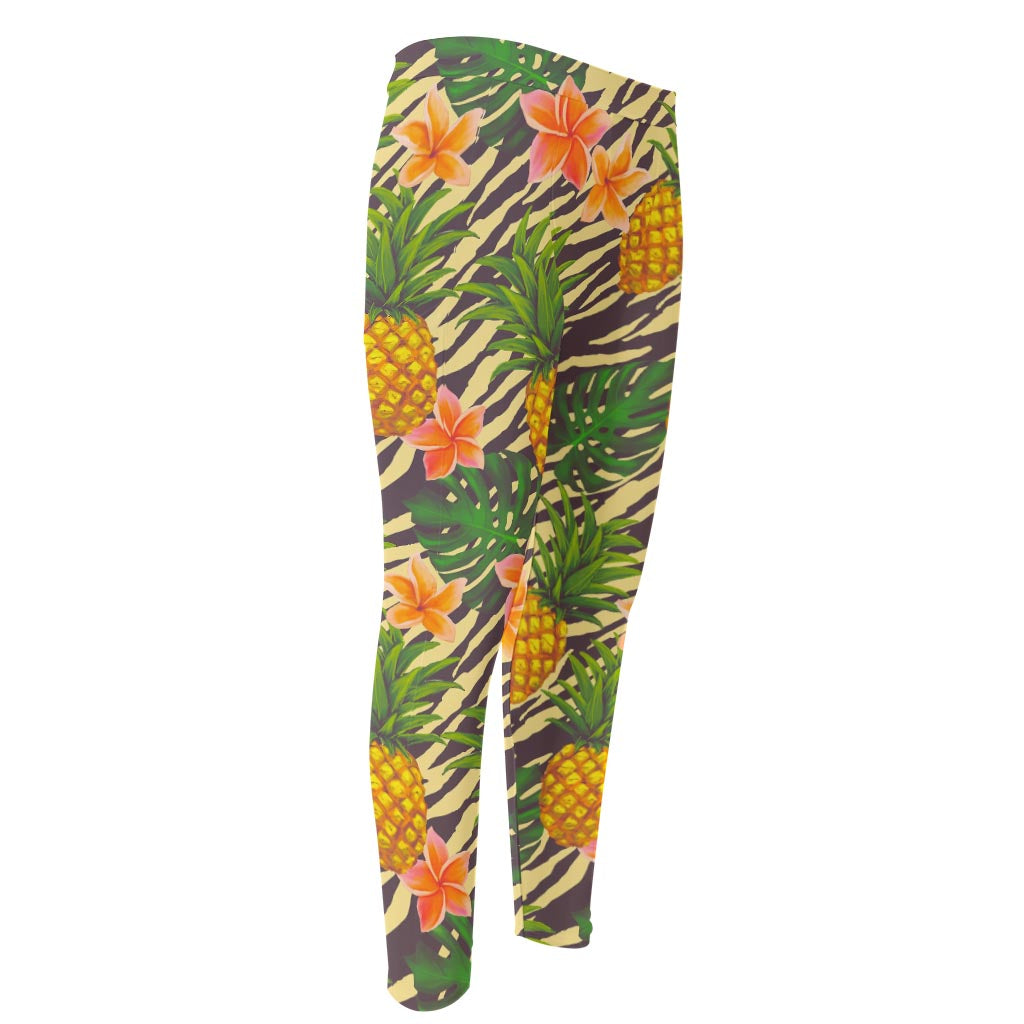 Vintage Zebra Pineapple Pattern Print Men's Compression Pants