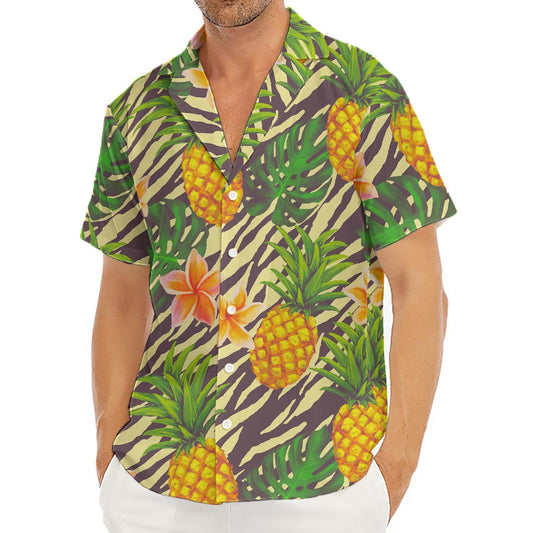 Vintage Zebra Pineapple Pattern Print Men's Deep V-Neck Shirt