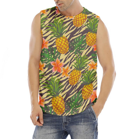Vintage Zebra Pineapple Pattern Print Men's Fitness Tank Top