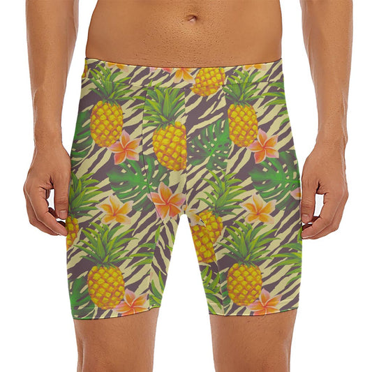 Vintage Zebra Pineapple Pattern Print Men's Long Boxer Briefs
