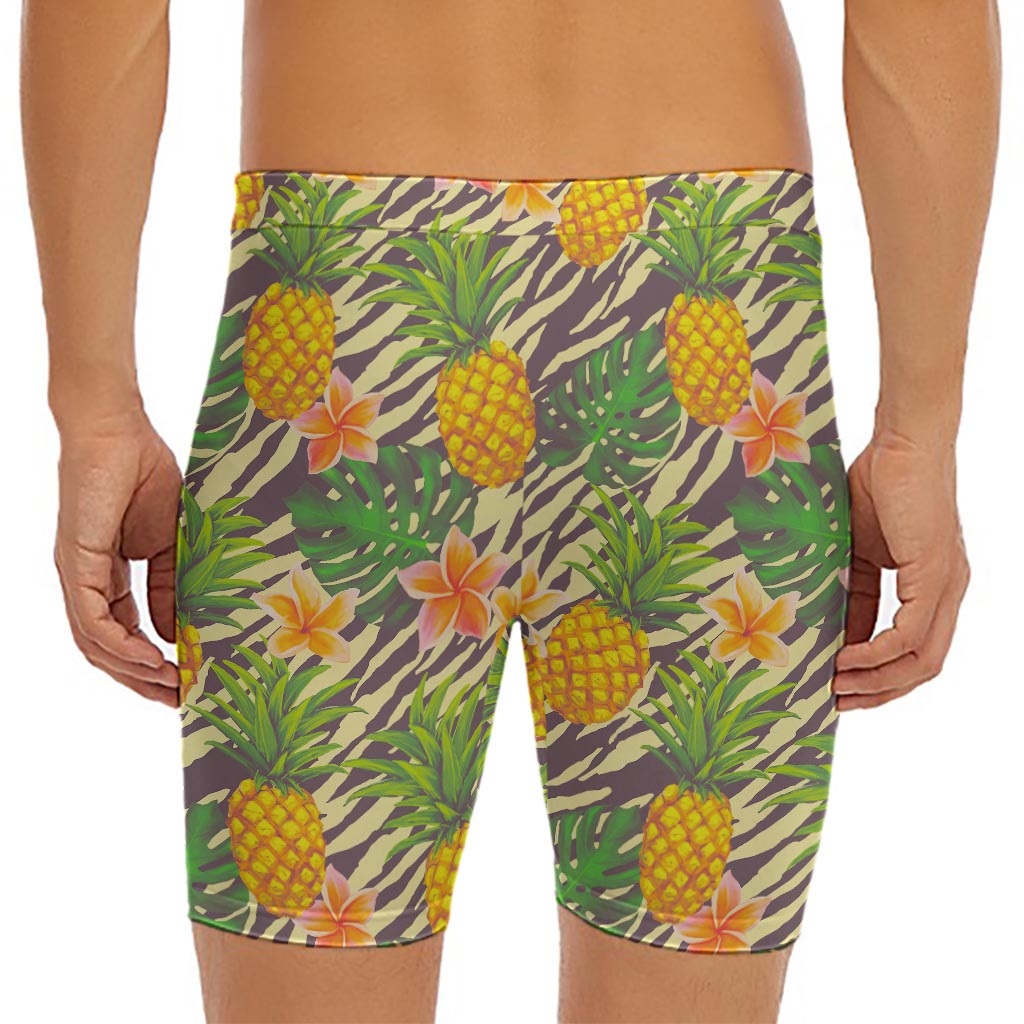 Vintage Zebra Pineapple Pattern Print Men's Long Boxer Briefs