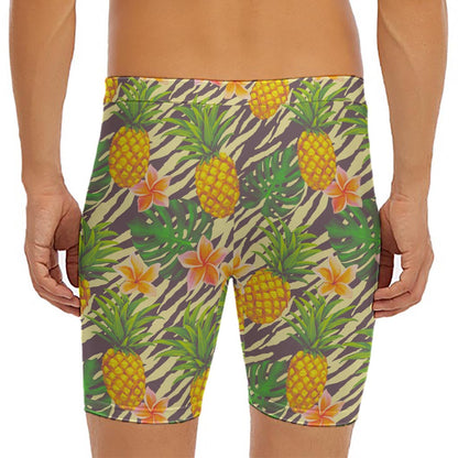 Vintage Zebra Pineapple Pattern Print Men's Long Boxer Briefs
