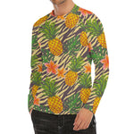 Vintage Zebra Pineapple Pattern Print Men's Long Sleeve Rash Guard