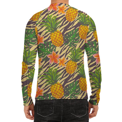 Vintage Zebra Pineapple Pattern Print Men's Long Sleeve Rash Guard