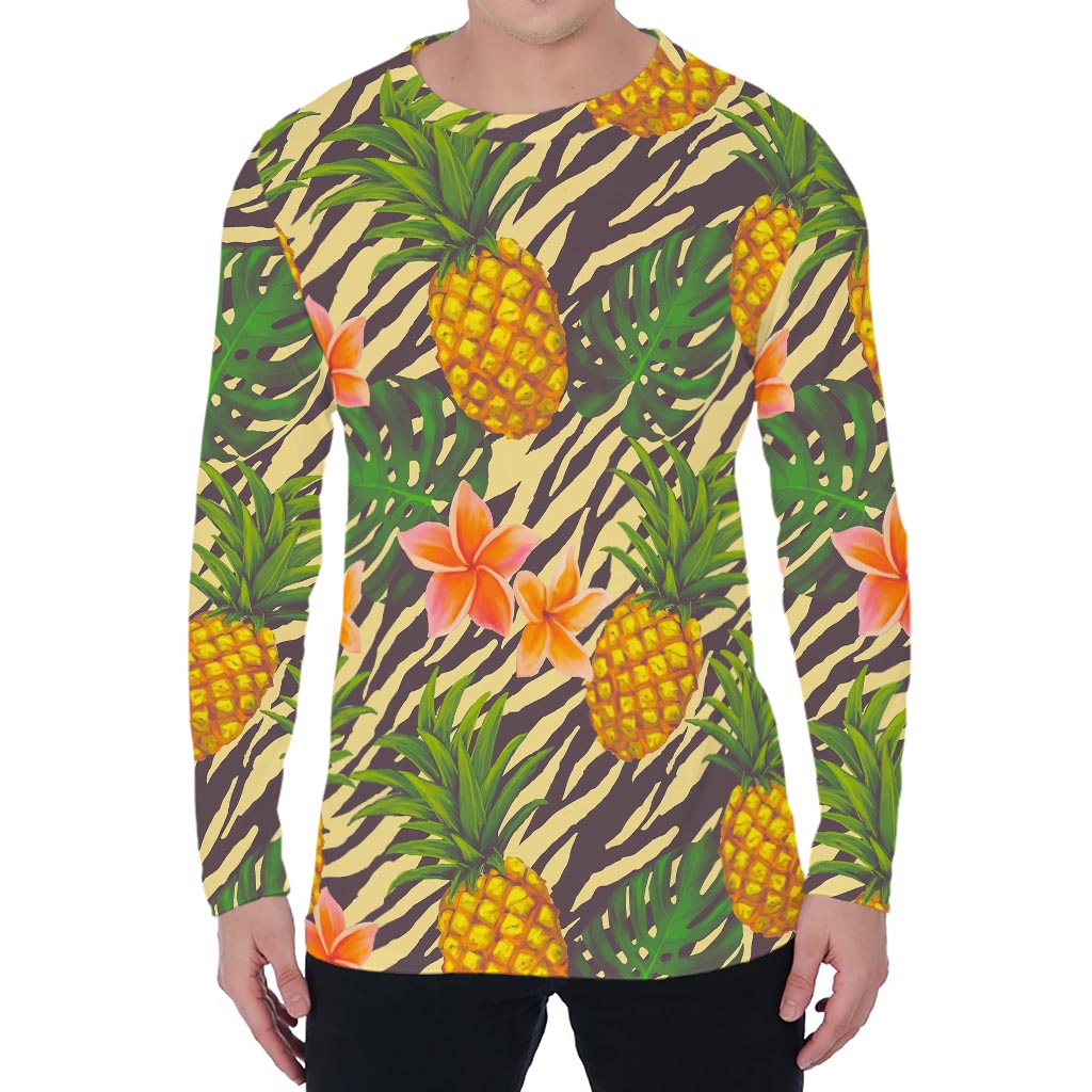 Vintage Zebra Pineapple Pattern Print Men's Long Sleeve T-Shirt