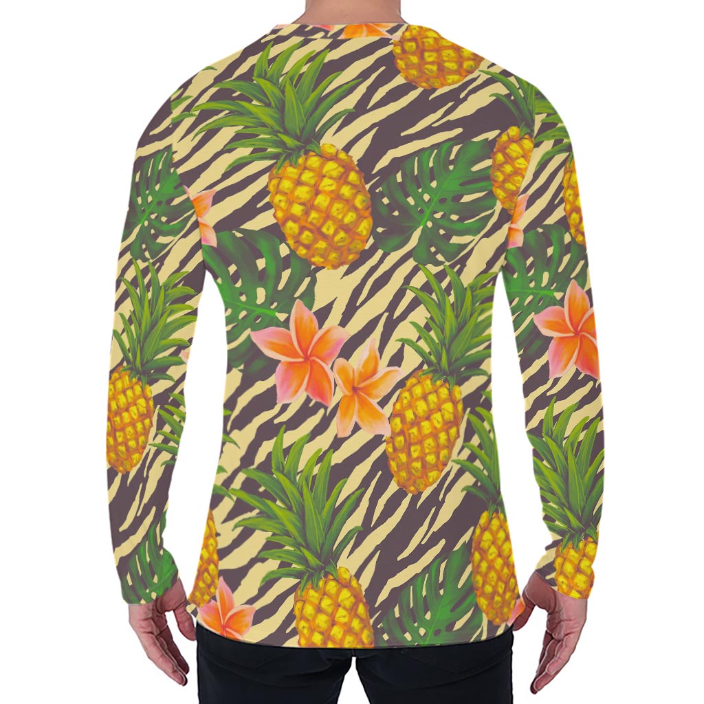 Vintage Zebra Pineapple Pattern Print Men's Long Sleeve T-Shirt
