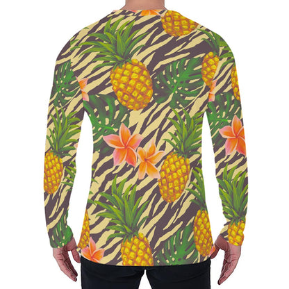 Vintage Zebra Pineapple Pattern Print Men's Long Sleeve T-Shirt