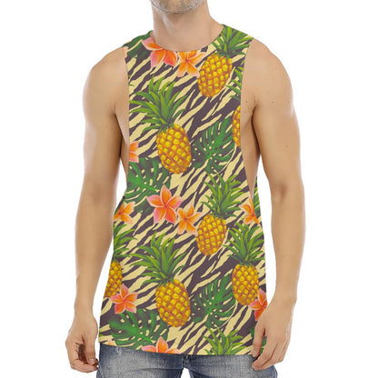 Vintage Zebra Pineapple Pattern Print Men's Muscle Tank Top
