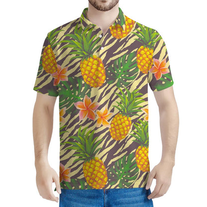 Vintage Zebra Pineapple Pattern Print Men's Polo Shirt