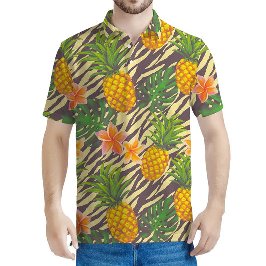 Vintage Zebra Pineapple Pattern Print Men's Polo Shirt