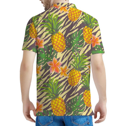 Vintage Zebra Pineapple Pattern Print Men's Polo Shirt