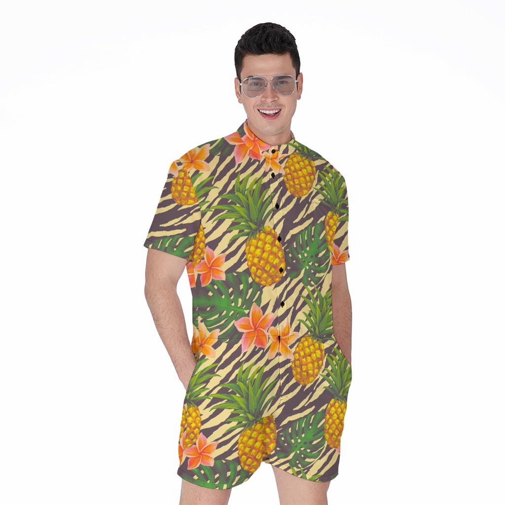 Vintage Zebra Pineapple Pattern Print Men's Rompers