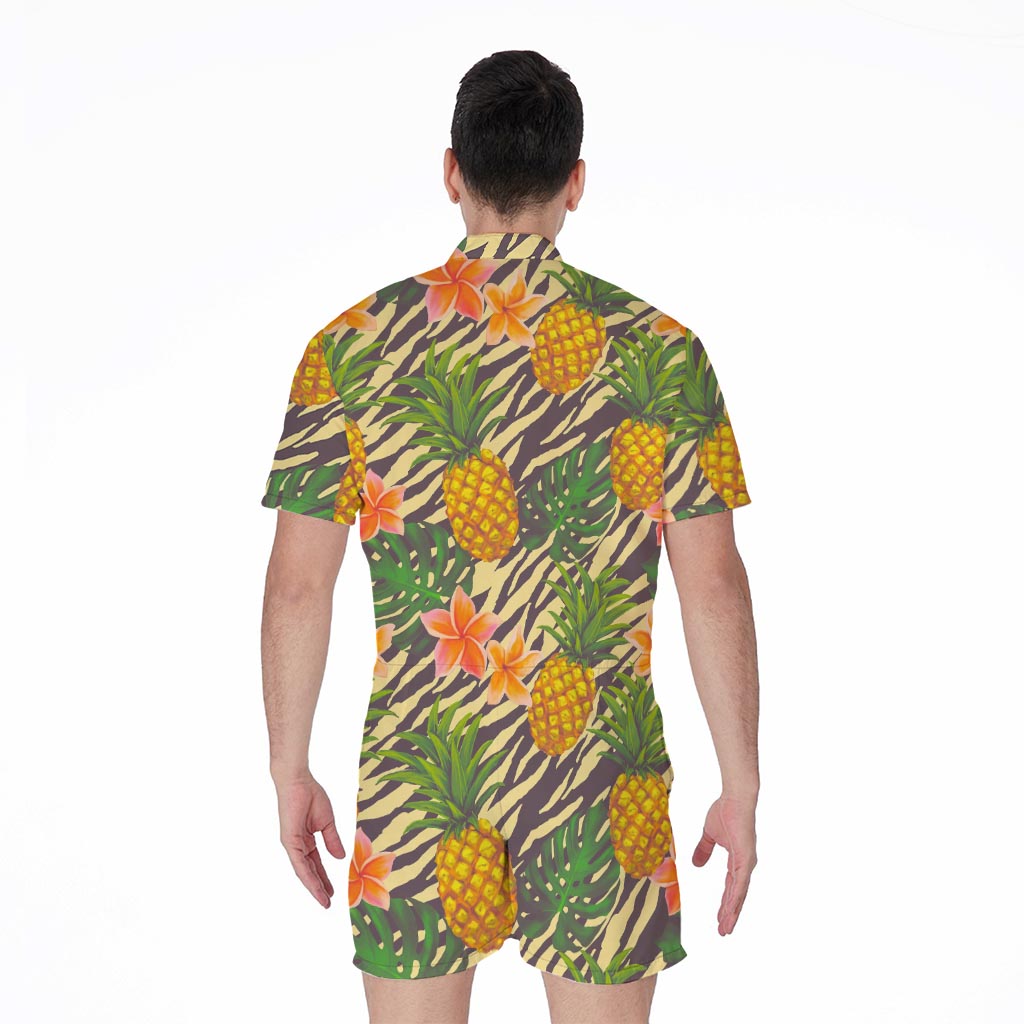 Vintage Zebra Pineapple Pattern Print Men's Rompers