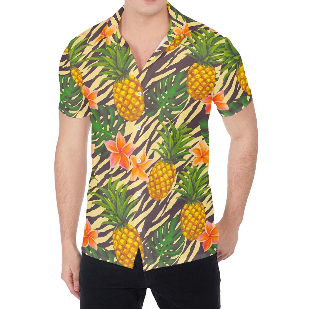 Vintage Zebra Pineapple Pattern Print Men's Shirt