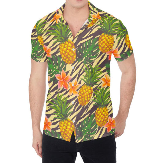 Vintage Zebra Pineapple Pattern Print Men's Shirt
