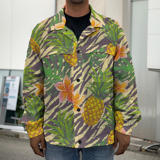 Vintage Zebra Pineapple Pattern Print Men's Shirt Jacket