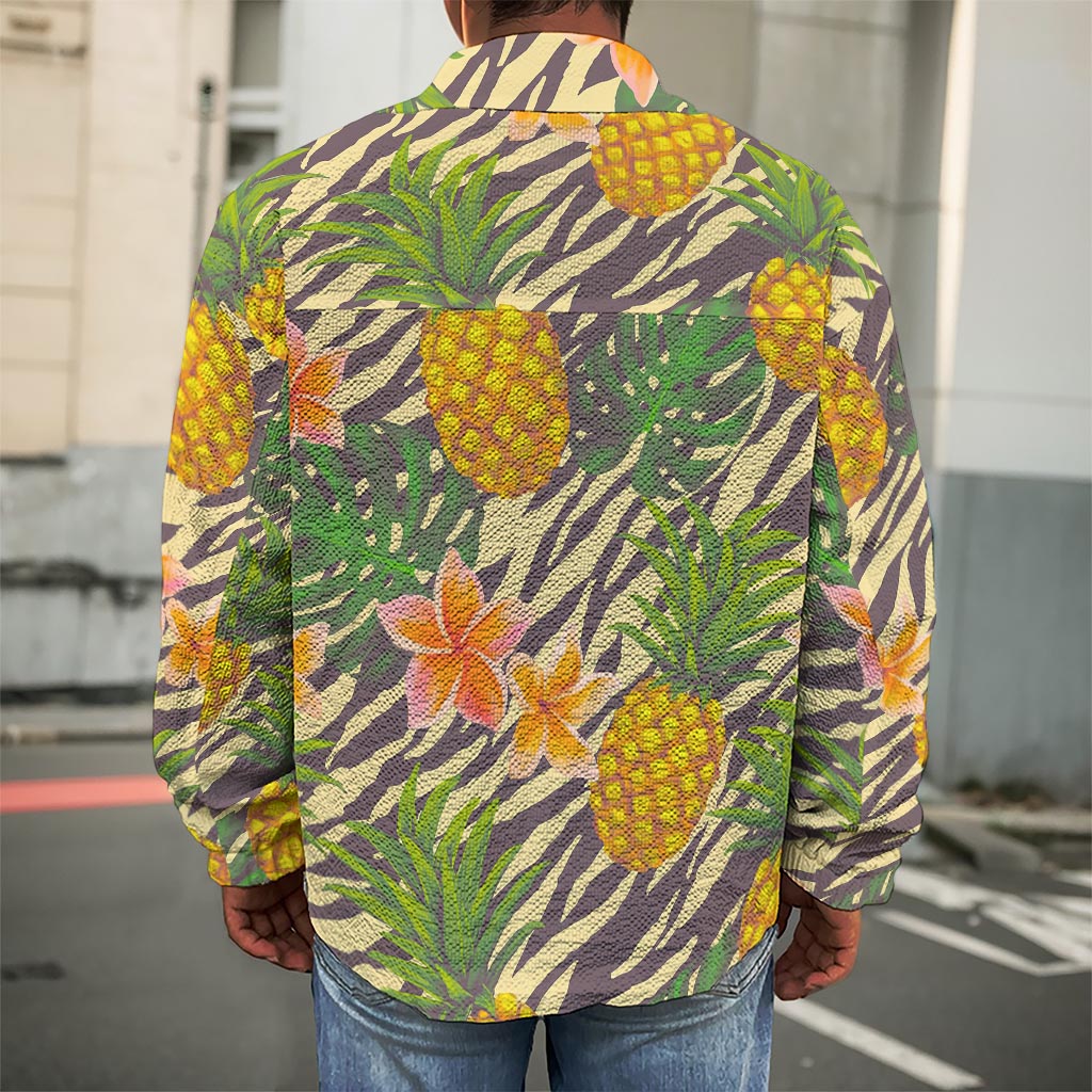 Vintage Zebra Pineapple Pattern Print Men's Shirt Jacket