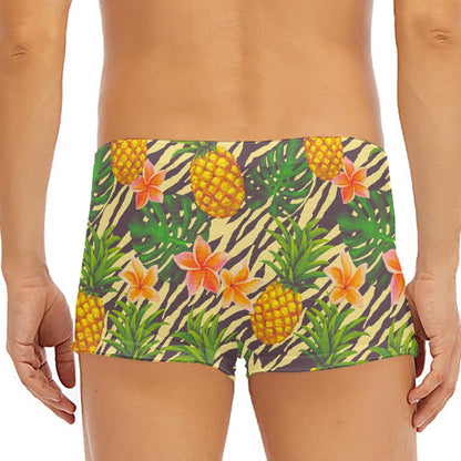 Vintage Zebra Pineapple Pattern Print Men's Short Boxer Briefs