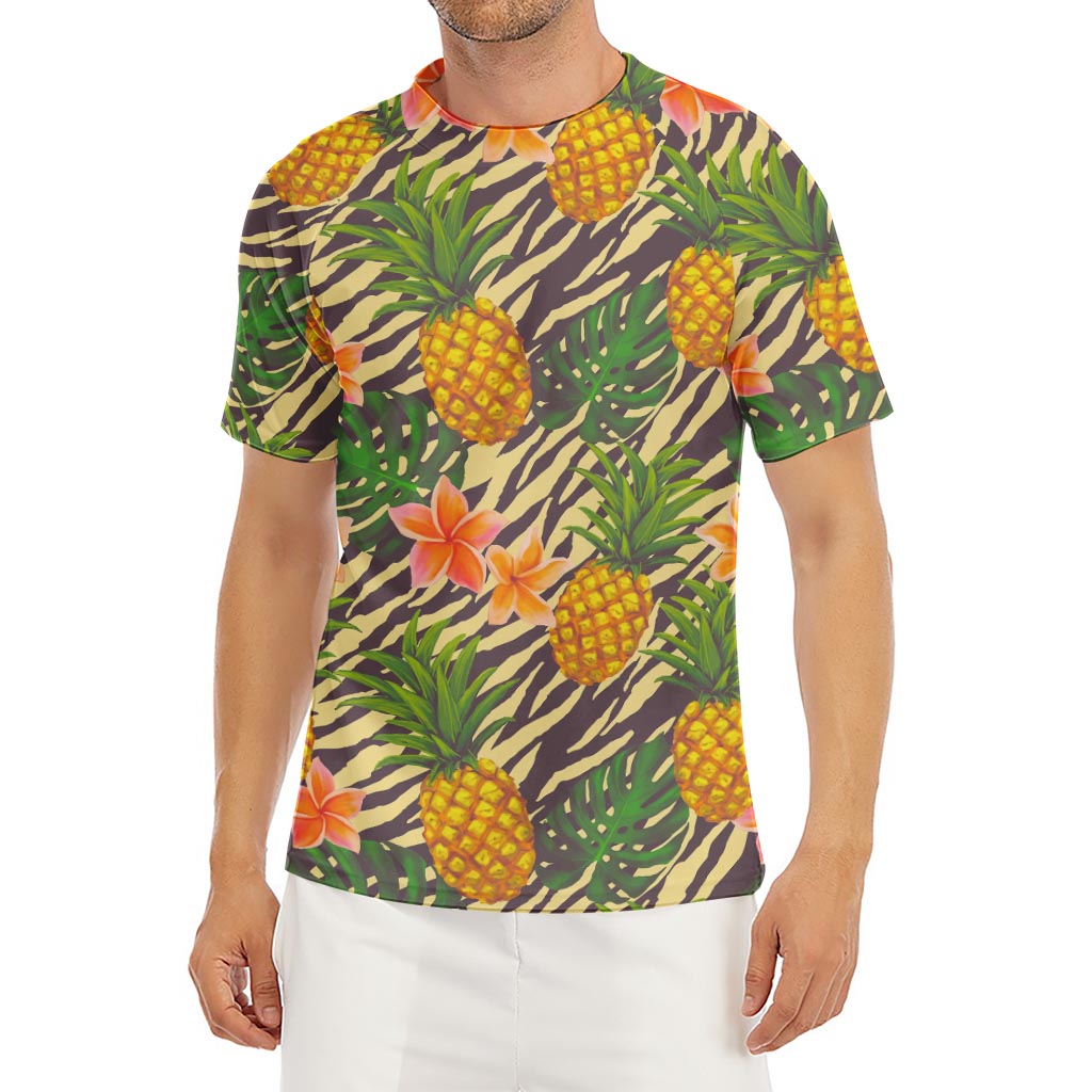 Vintage Zebra Pineapple Pattern Print Men's Short Sleeve Rash Guard