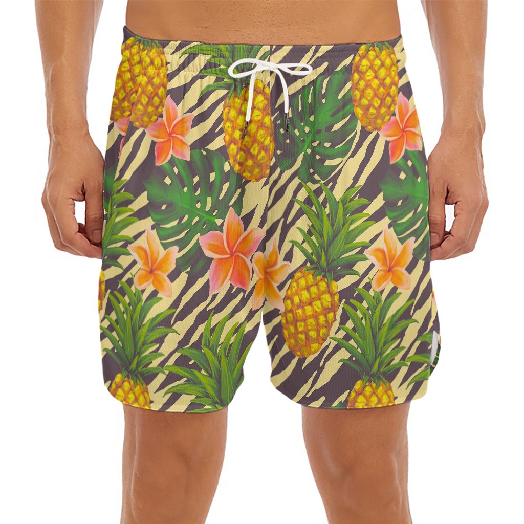 Vintage Zebra Pineapple Pattern Print Men's Split Running Shorts
