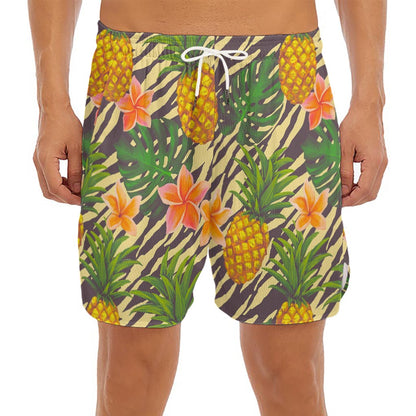 Vintage Zebra Pineapple Pattern Print Men's Split Running Shorts