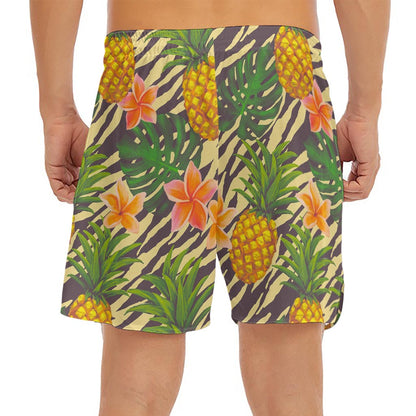 Vintage Zebra Pineapple Pattern Print Men's Split Running Shorts