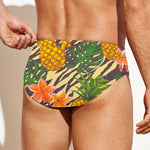 Vintage Zebra Pineapple Pattern Print Men's Swim Briefs
