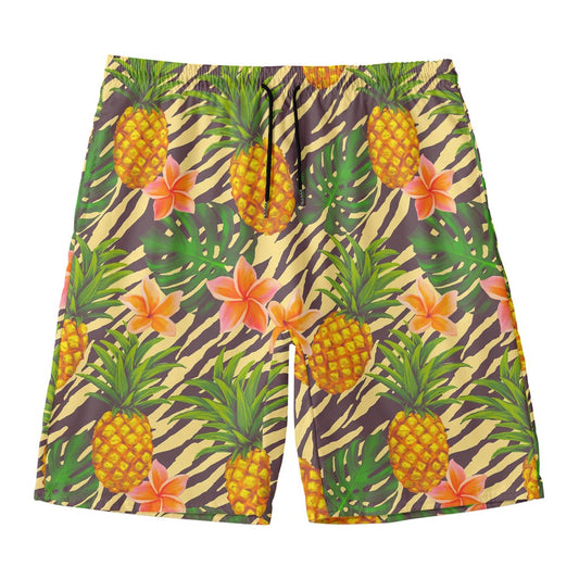 Vintage Zebra Pineapple Pattern Print Men's Swim Trunks