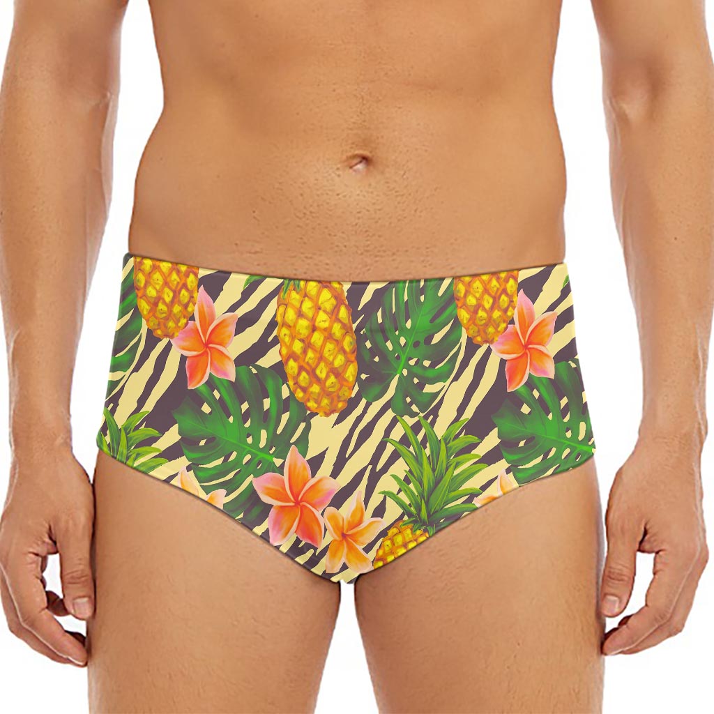 Vintage Zebra Pineapple Pattern Print Men's Triangle Swim Briefs