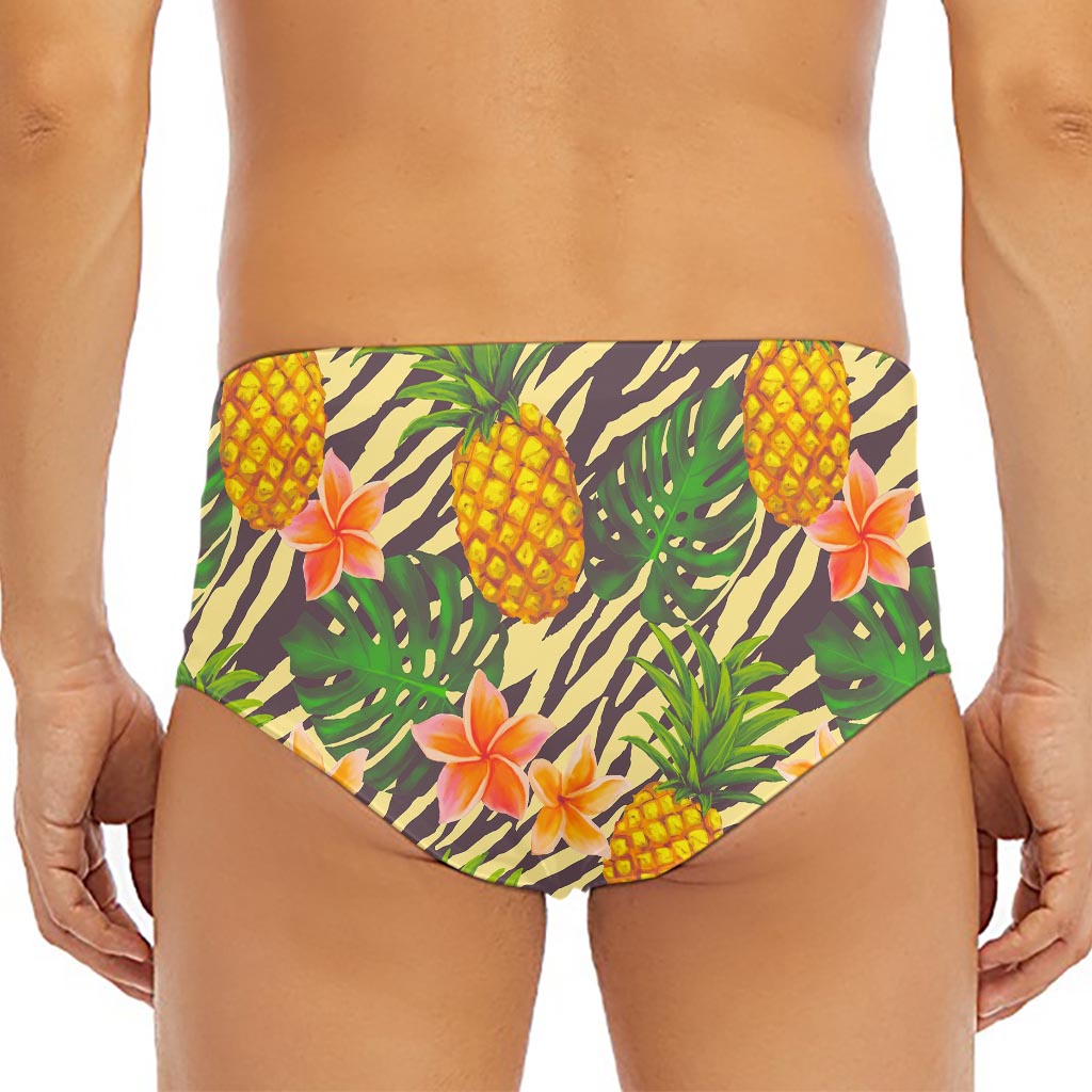 Vintage Zebra Pineapple Pattern Print Men's Triangle Swim Briefs