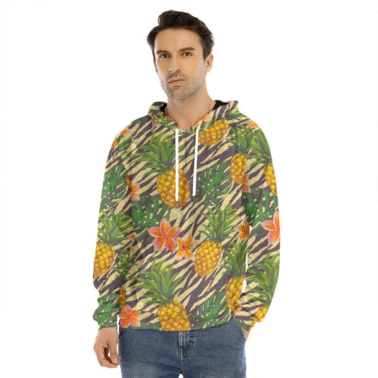 Vintage Zebra Pineapple Pattern Print Men's Velvet Pullover Hoodie