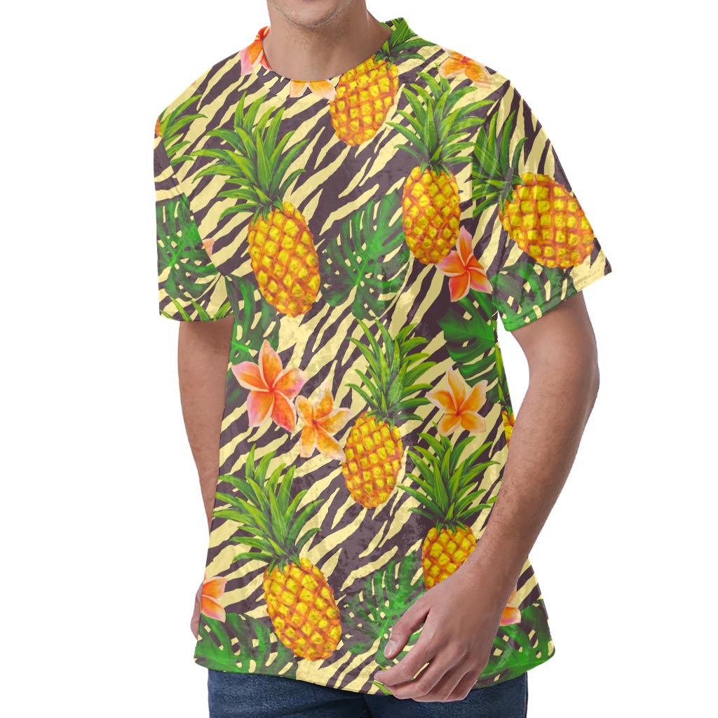 Vintage Zebra Pineapple Pattern Print Men's Velvet T-Shirt
