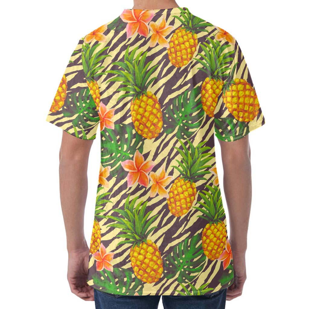 Vintage Zebra Pineapple Pattern Print Men's Velvet T-Shirt