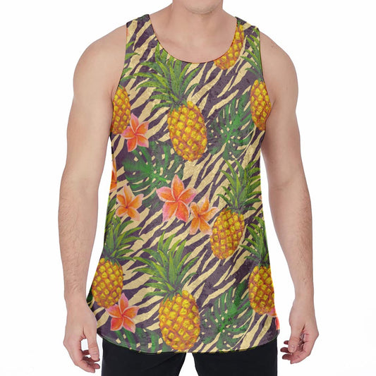 Vintage Zebra Pineapple Pattern Print Men's Velvet Tank Top