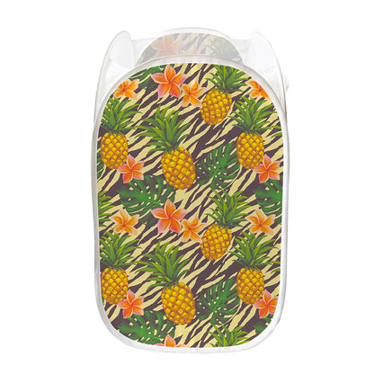 Vintage Zebra Pineapple Pattern Print Mesh Laundry Hamper
