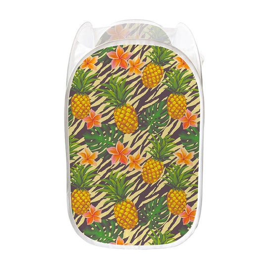 Vintage Zebra Pineapple Pattern Print Mesh Laundry Hamper