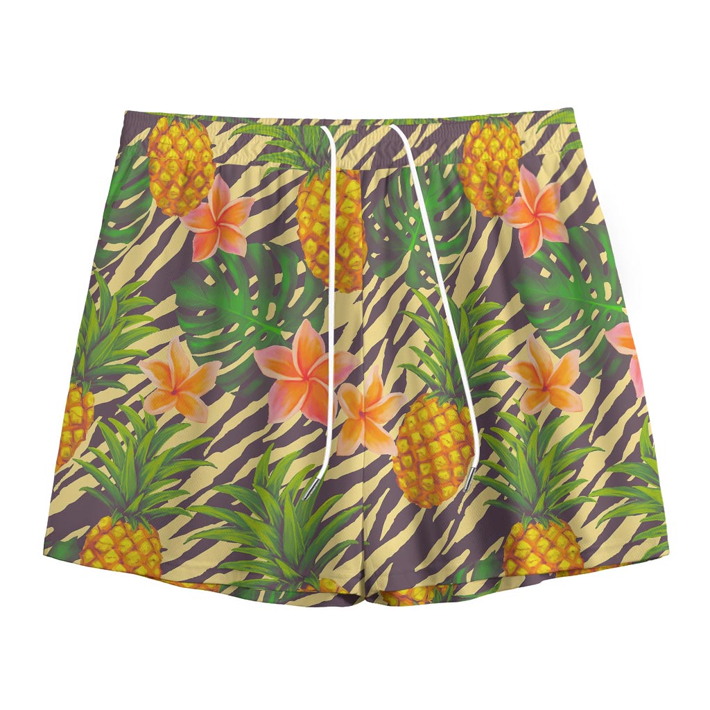 Vintage Zebra Pineapple Pattern Print Mesh Shorts