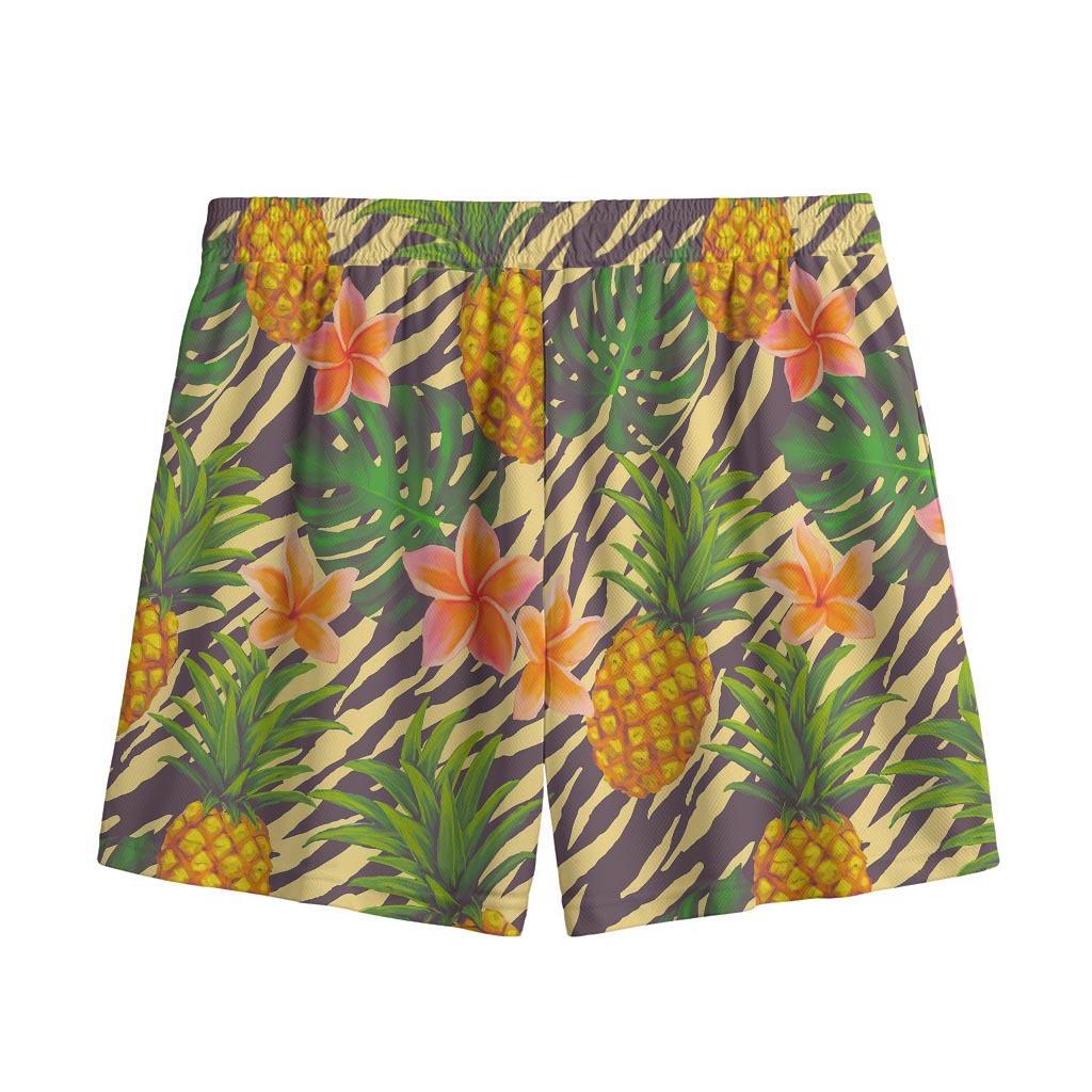 Vintage Zebra Pineapple Pattern Print Mesh Shorts