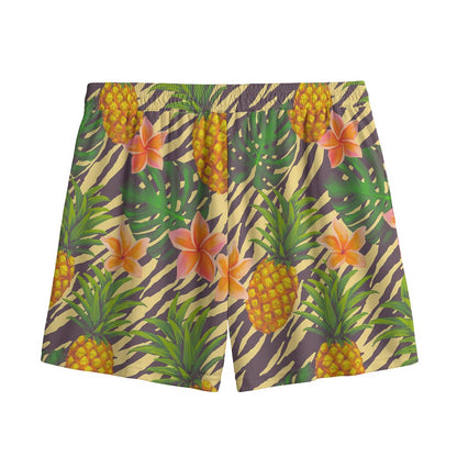 Vintage Zebra Pineapple Pattern Print Mesh Shorts