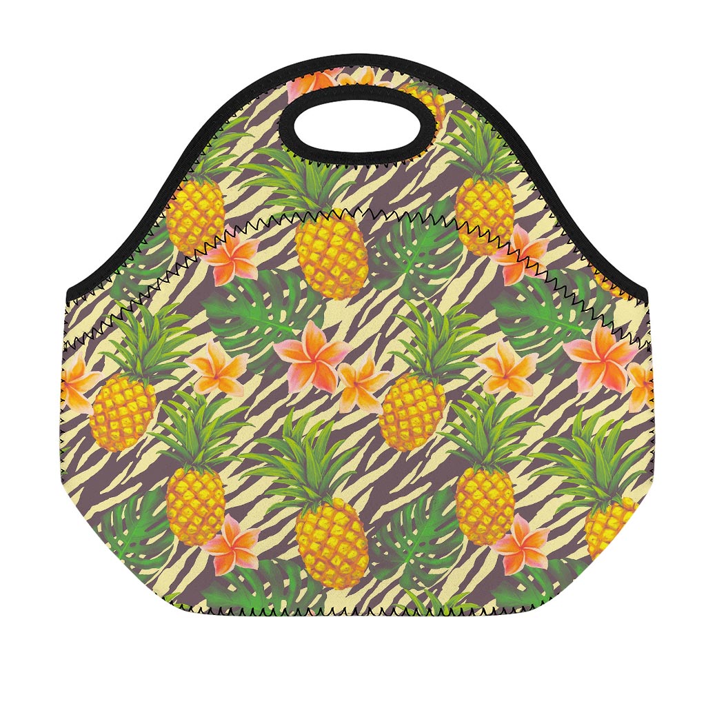 Vintage Zebra Pineapple Pattern Print Neoprene Lunch Bag