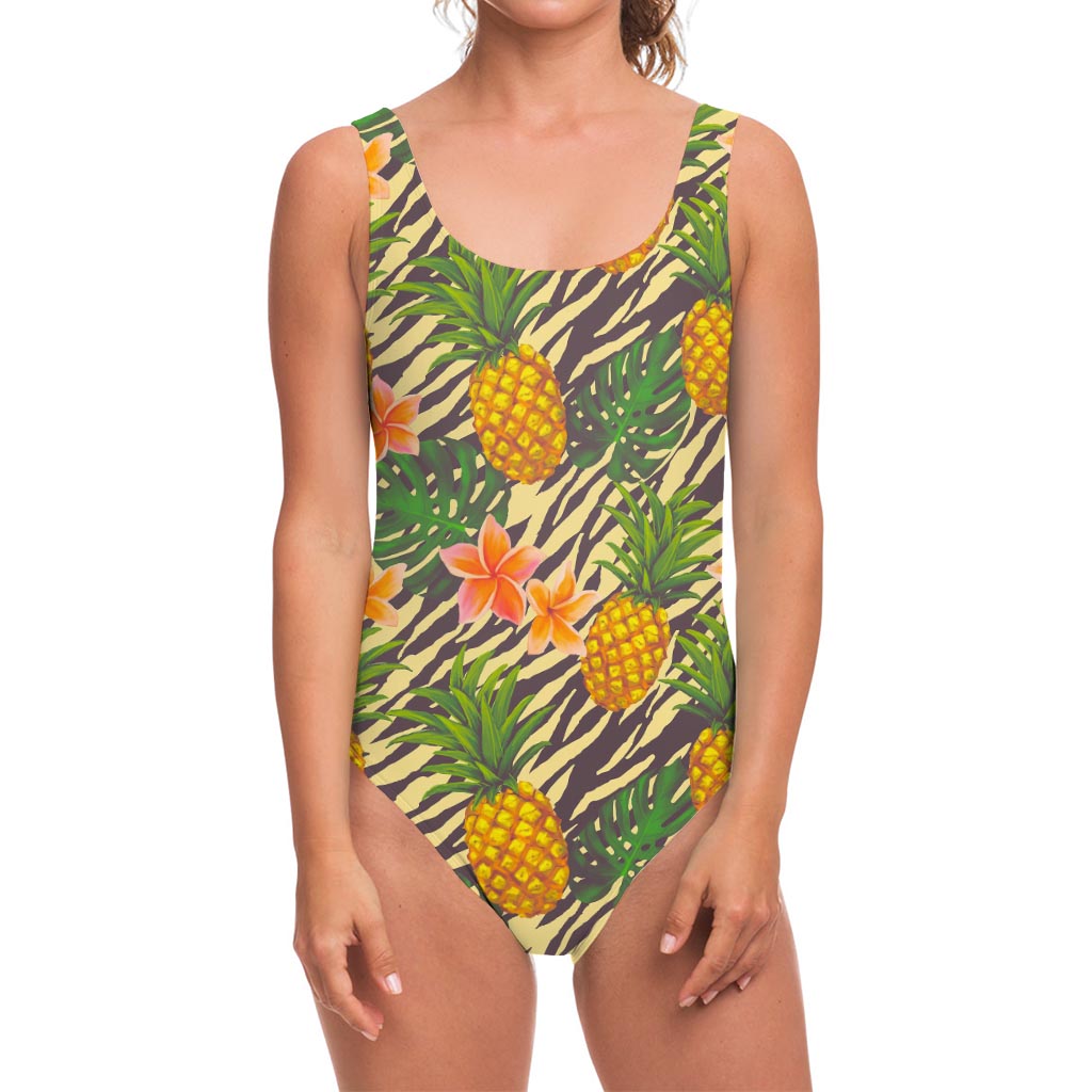 Vintage Zebra Pineapple Pattern Print One Piece Swimsuit