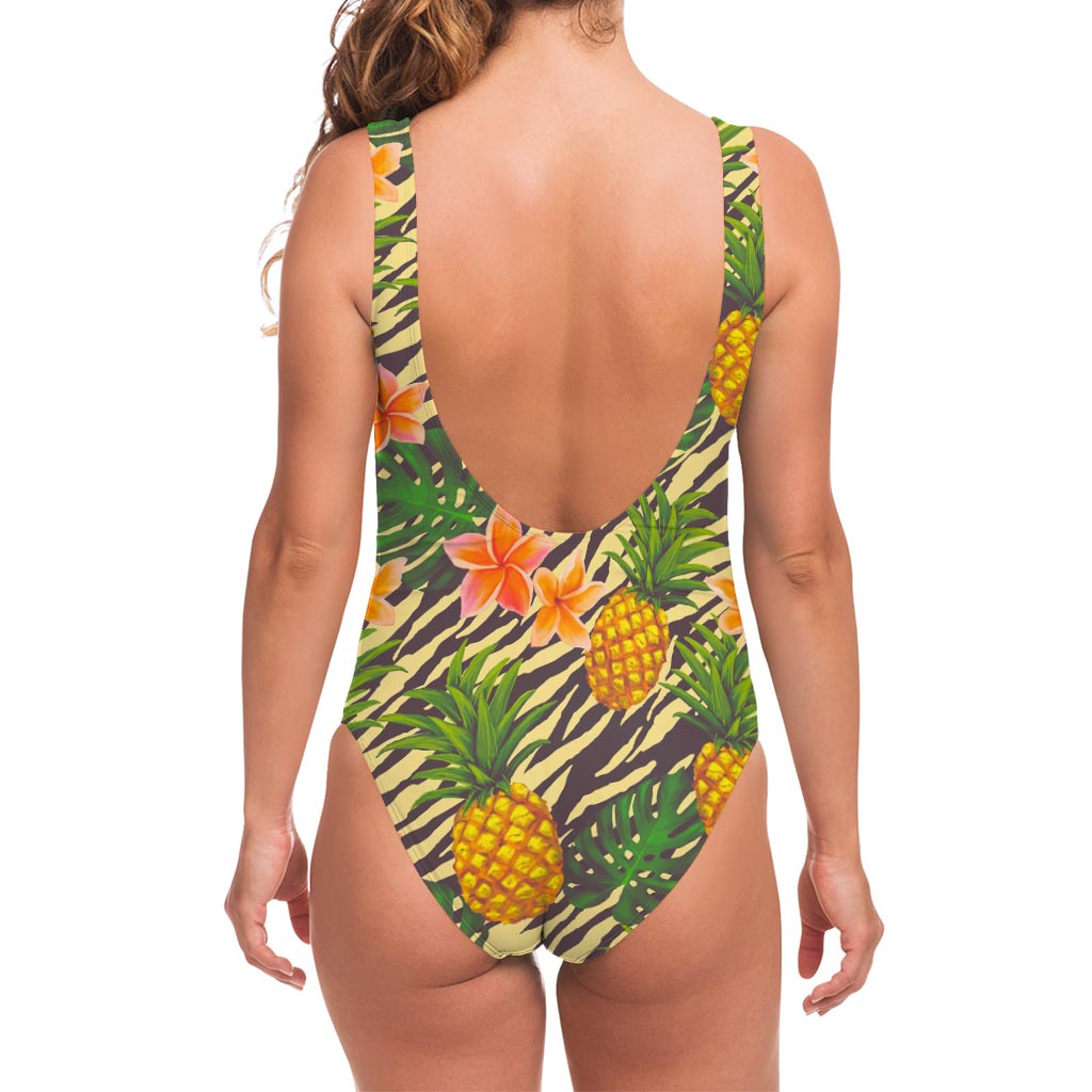 Vintage Zebra Pineapple Pattern Print One Piece Swimsuit