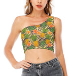 Vintage Zebra Pineapple Pattern Print One Shoulder Crop Top