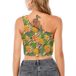 Vintage Zebra Pineapple Pattern Print One Shoulder Crop Top