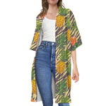 Vintage Zebra Pineapple Pattern Print Open Front Beach Cover Up