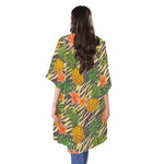 Vintage Zebra Pineapple Pattern Print Open Front Beach Cover Up