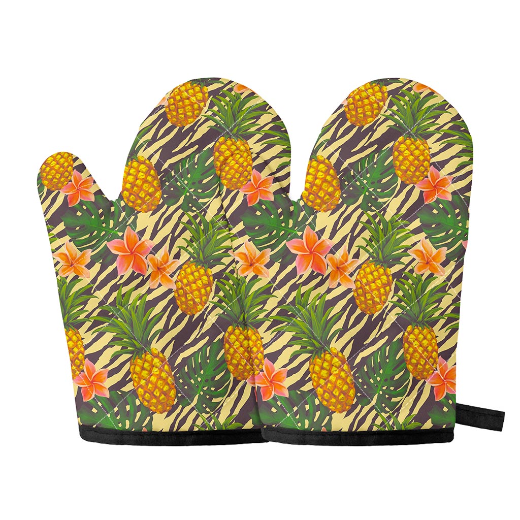 Vintage Zebra Pineapple Pattern Print Oven Mitts